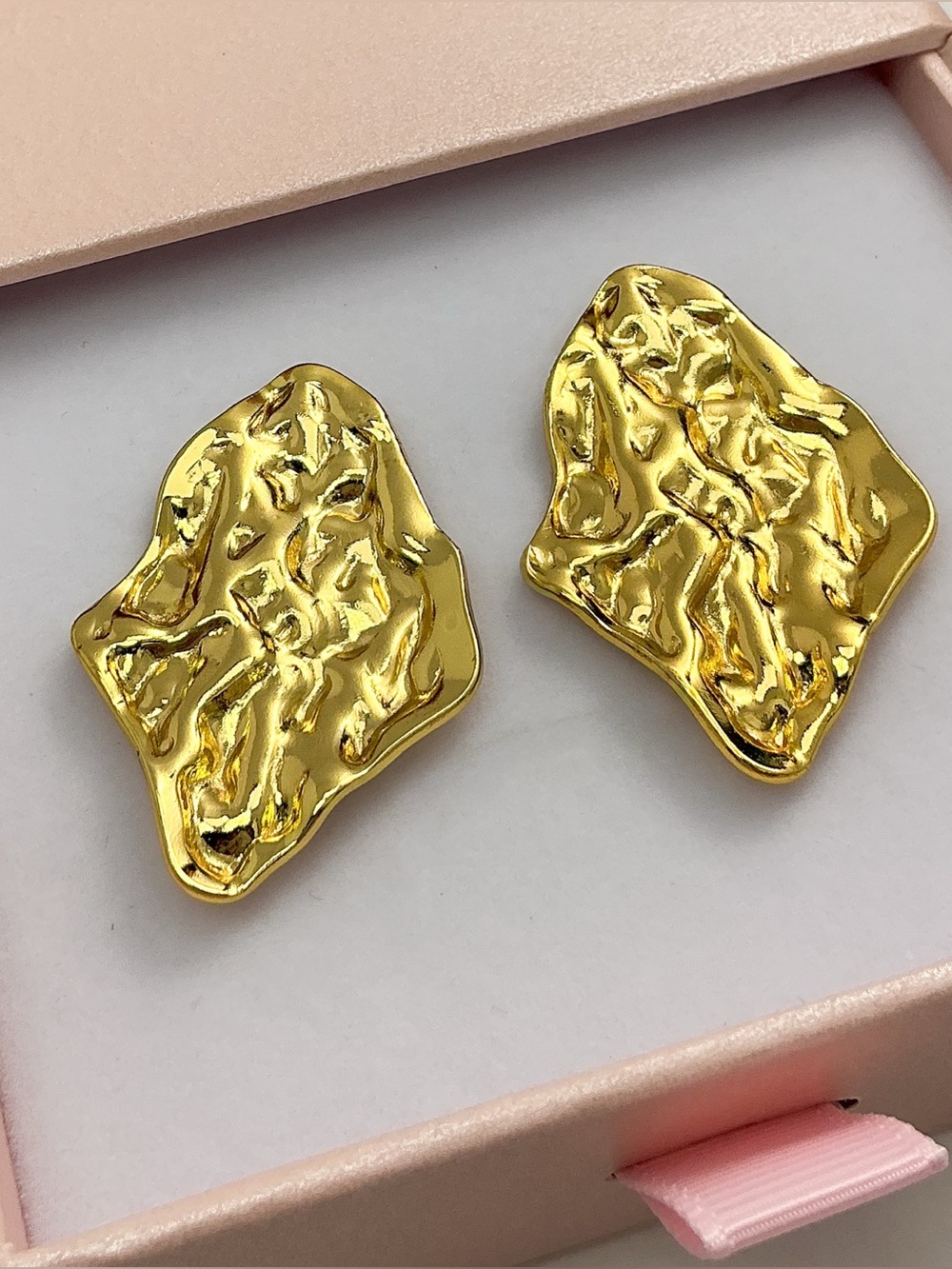 Gold Art Deco Organic Molten Abstract Sculptural Textured Hypoallergenic Earring